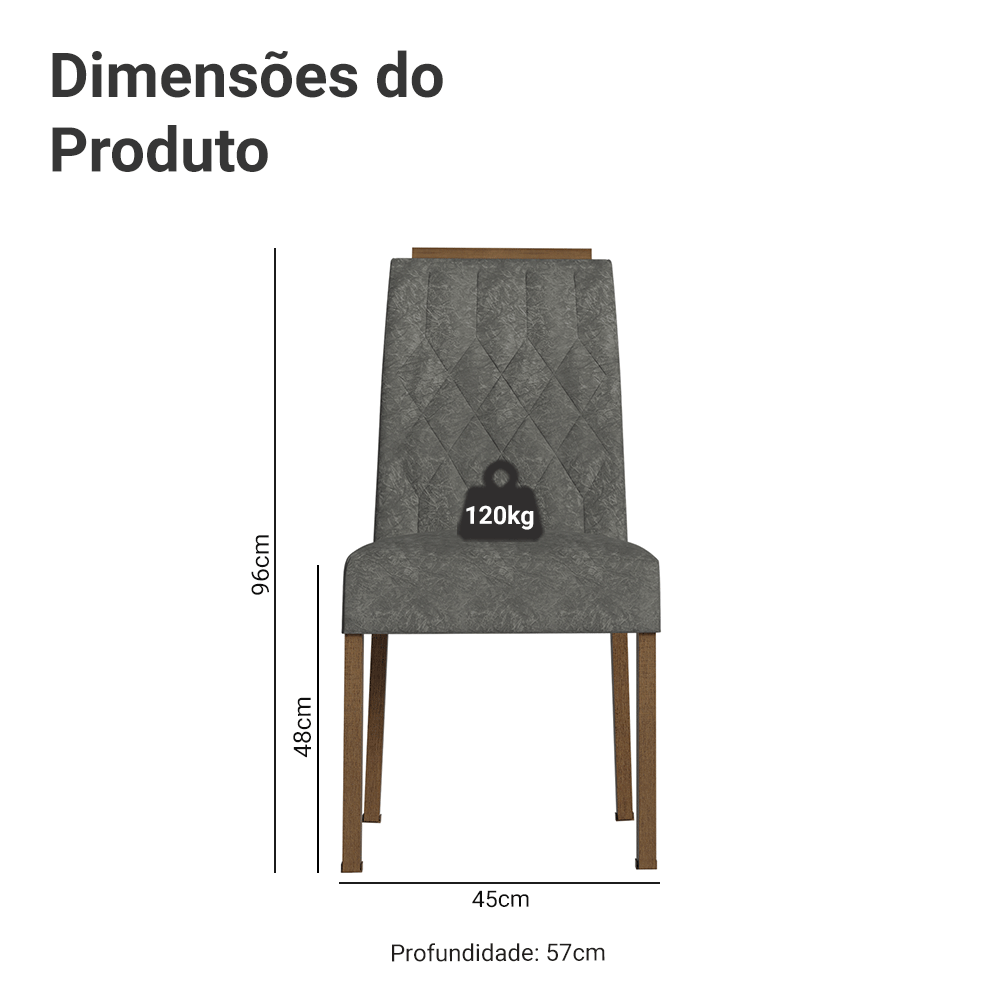 Kit 4 Cadeiras de Jantar 4256 com Espaldar Rustic/Silver Madesa