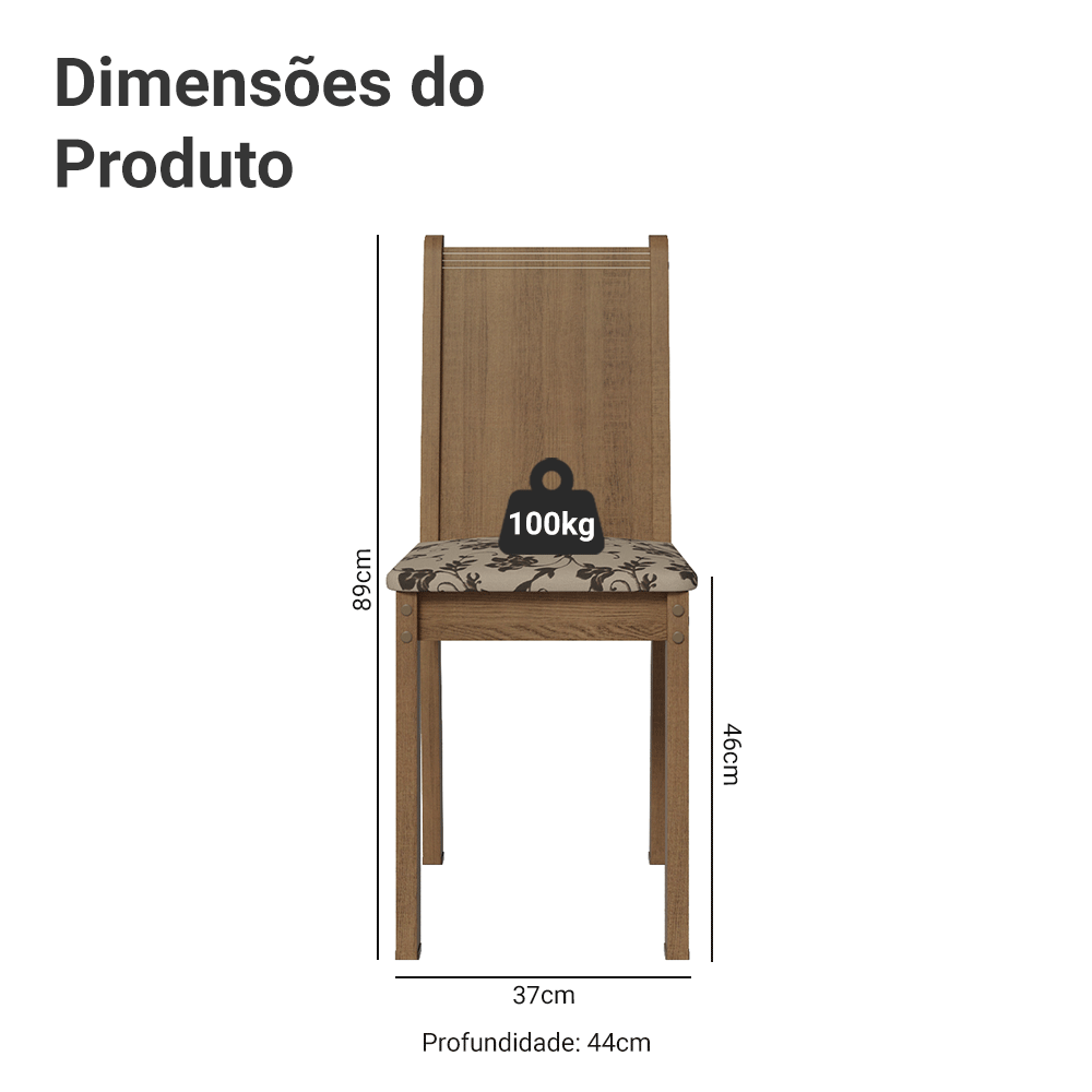 Kit 4 Cadeiras 4290 Madesa Rustic/Bege Marrom