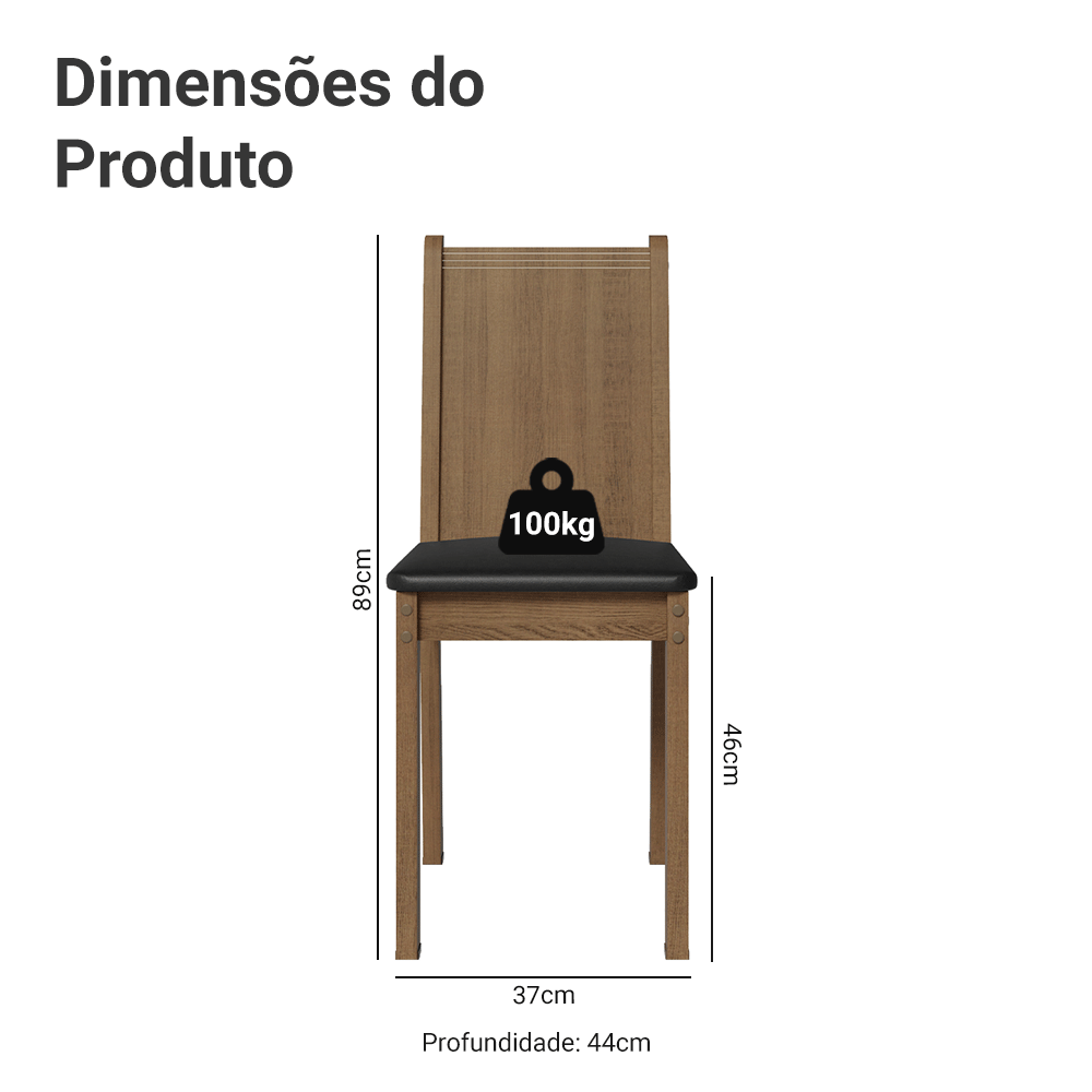 Kit 4 Cadeiras 4290 Madesa Rustic/Preto