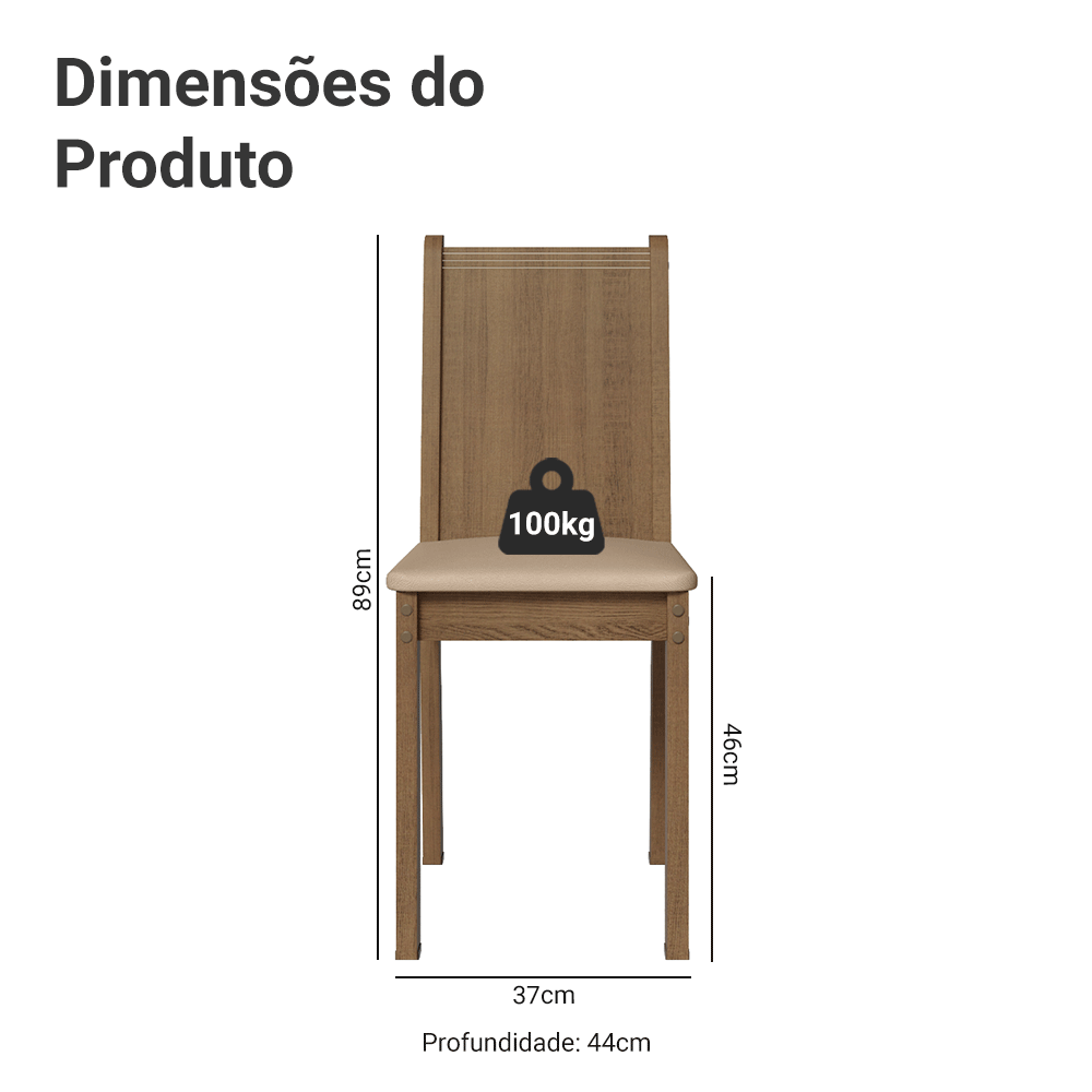 Kit 6 Cadeiras 4290 Madesa Rustic/Sintético Bege