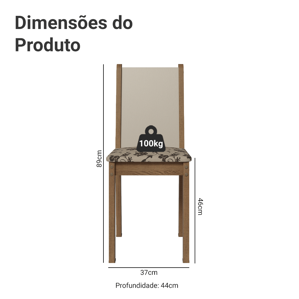 Kit 4 Cadeiras 4291 Madesa Rustic/Crema/Bege Marrom