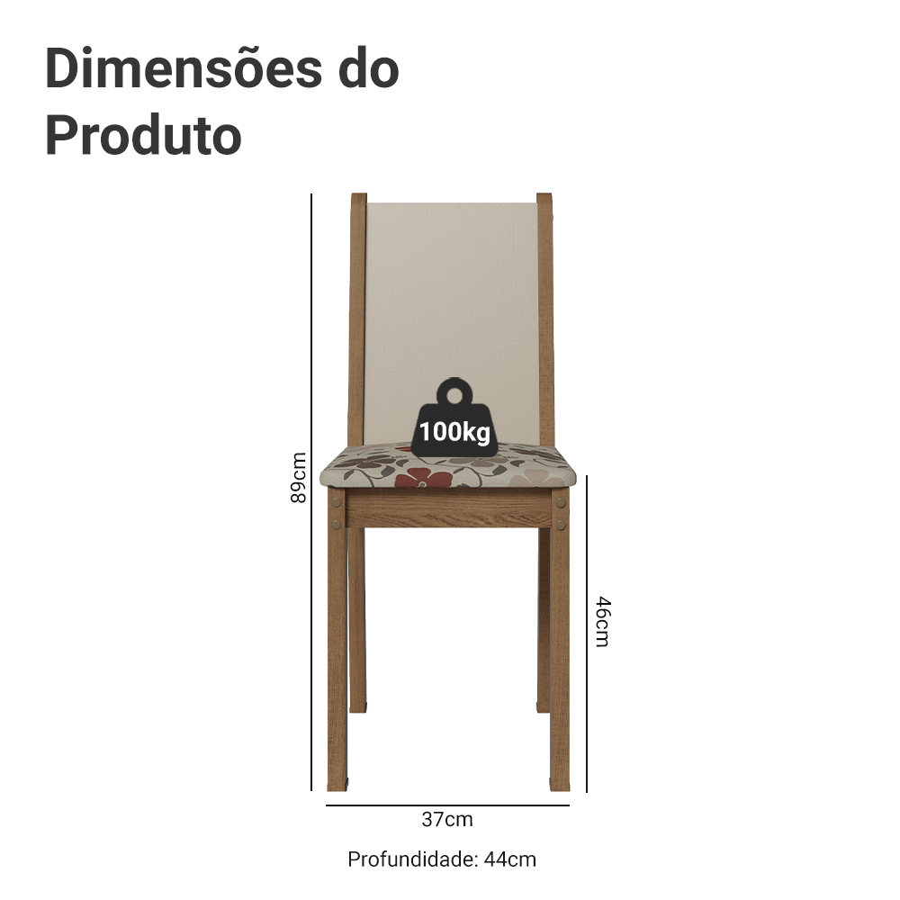 Kit 6 Cadeiras 4291 Madesa Rustic/Crema/Hibiscos