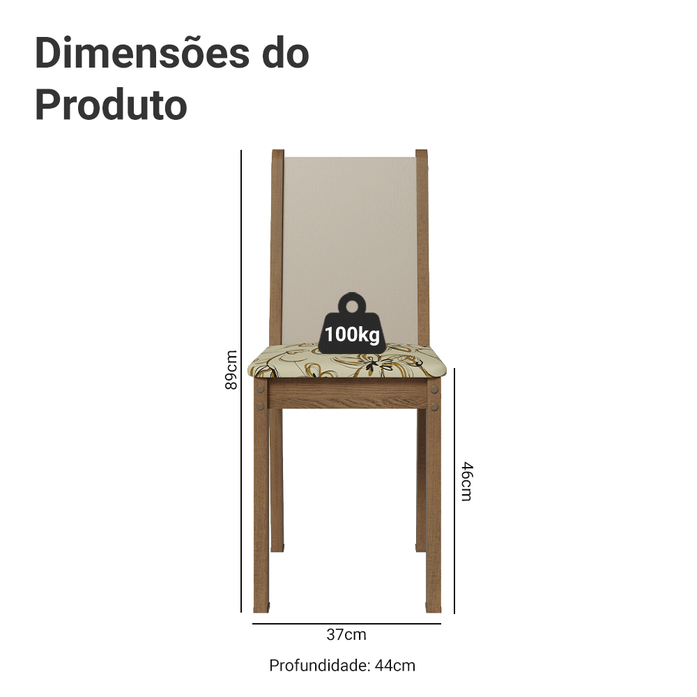 Kit 6 Cadeiras de Jantar 4291 Rustic/Crema/Lírio Bege Madesa