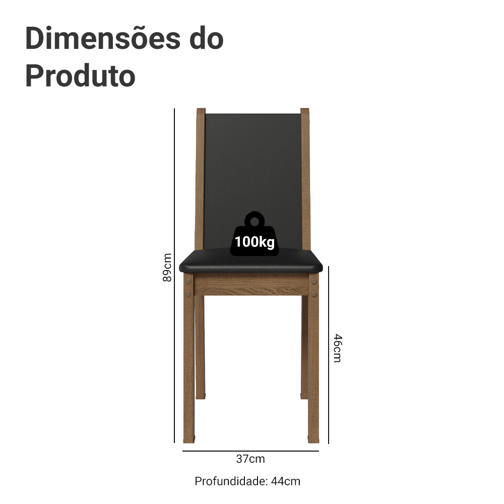 Kit 6 Cadeiras 4291 Madesa Rustic/Preto