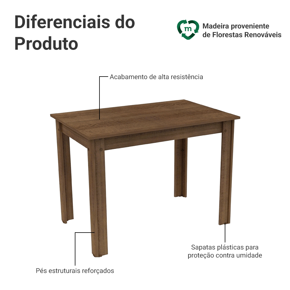 Mesa de Jantar Madesa Retangular Tampo de Madeira 5258B Rustic