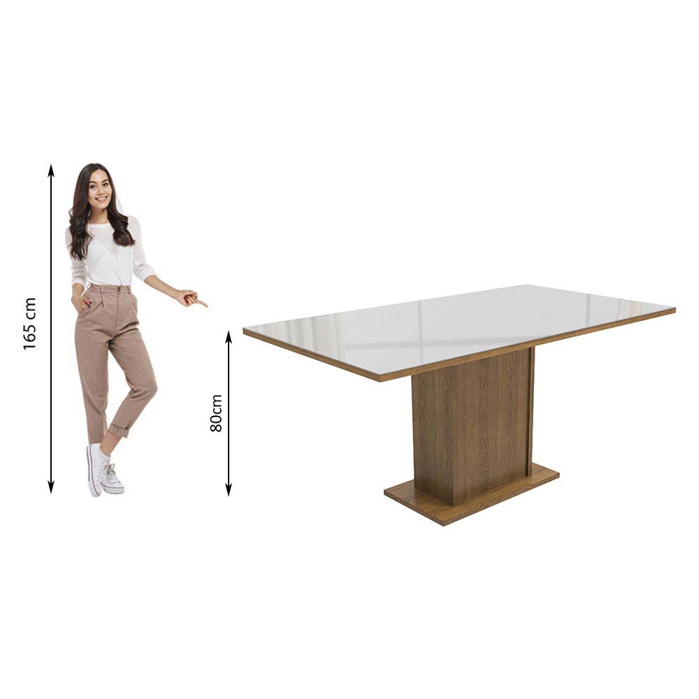 Mesa de Jantar Retangular Tampo de Vidro Rustic/Branco 5275 Madesa