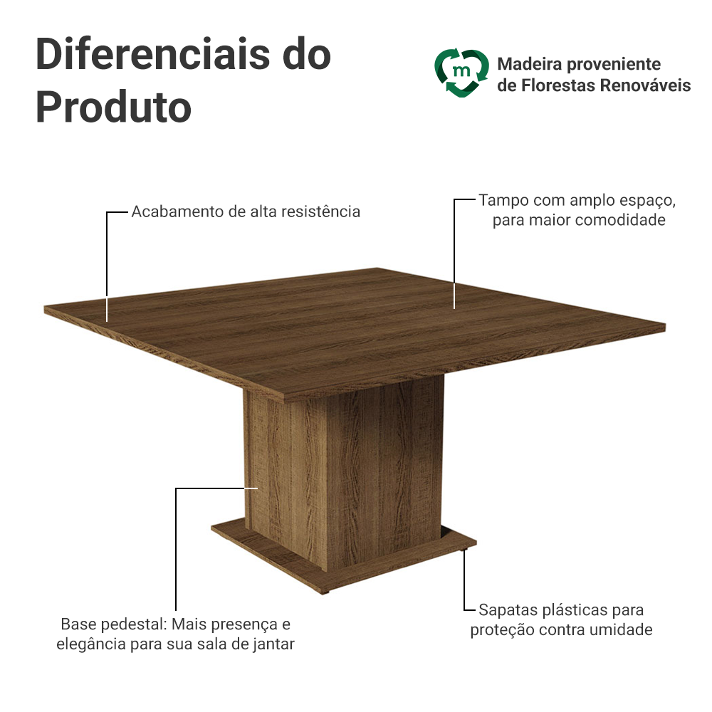 Mesa de Jantar Madesa Quadrada Tampo de Madeira 5286A Rustic
