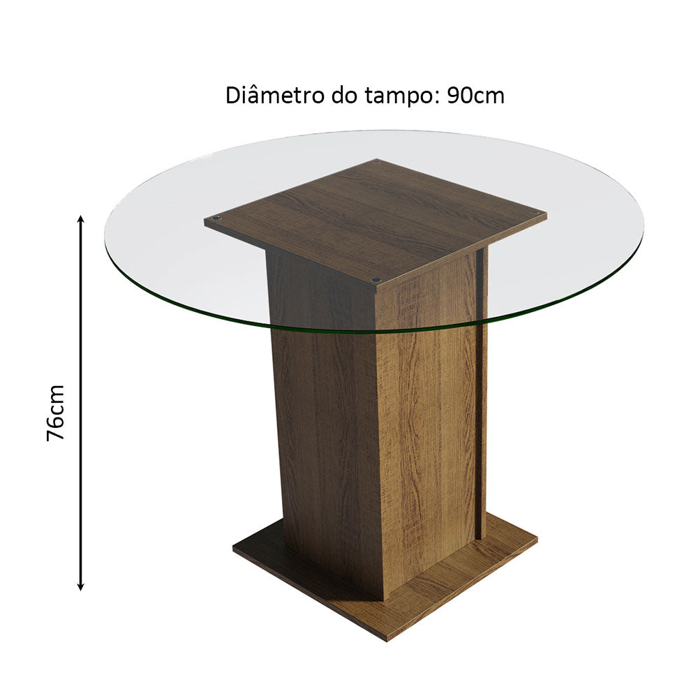 Mesa de Jantar Redonda Madesa 5324 com Tampo de Vidro Rustic
