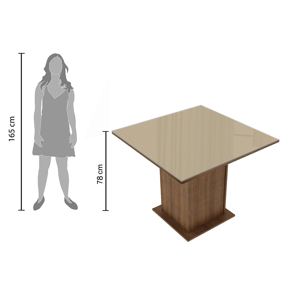 Mesa de Jantar Madesa Quadrada Tampo de Vidro 5363 Rustic/Crema