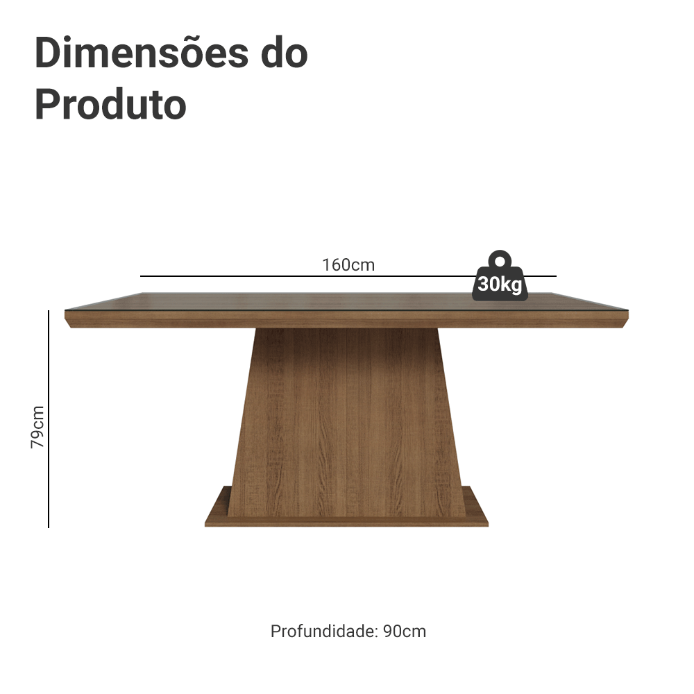 Mesa de Jantar Retangular Tampo com Moldura e Vidro Sobreposto Rustic 5364 Madesa