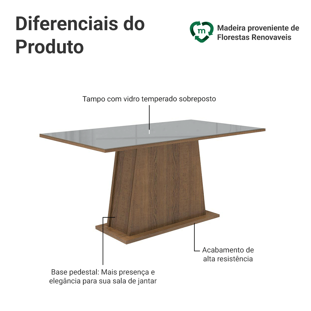 Mesa de Jantar Retangular Tampo de Madeira Rustic/Cinza 5364 Madesa