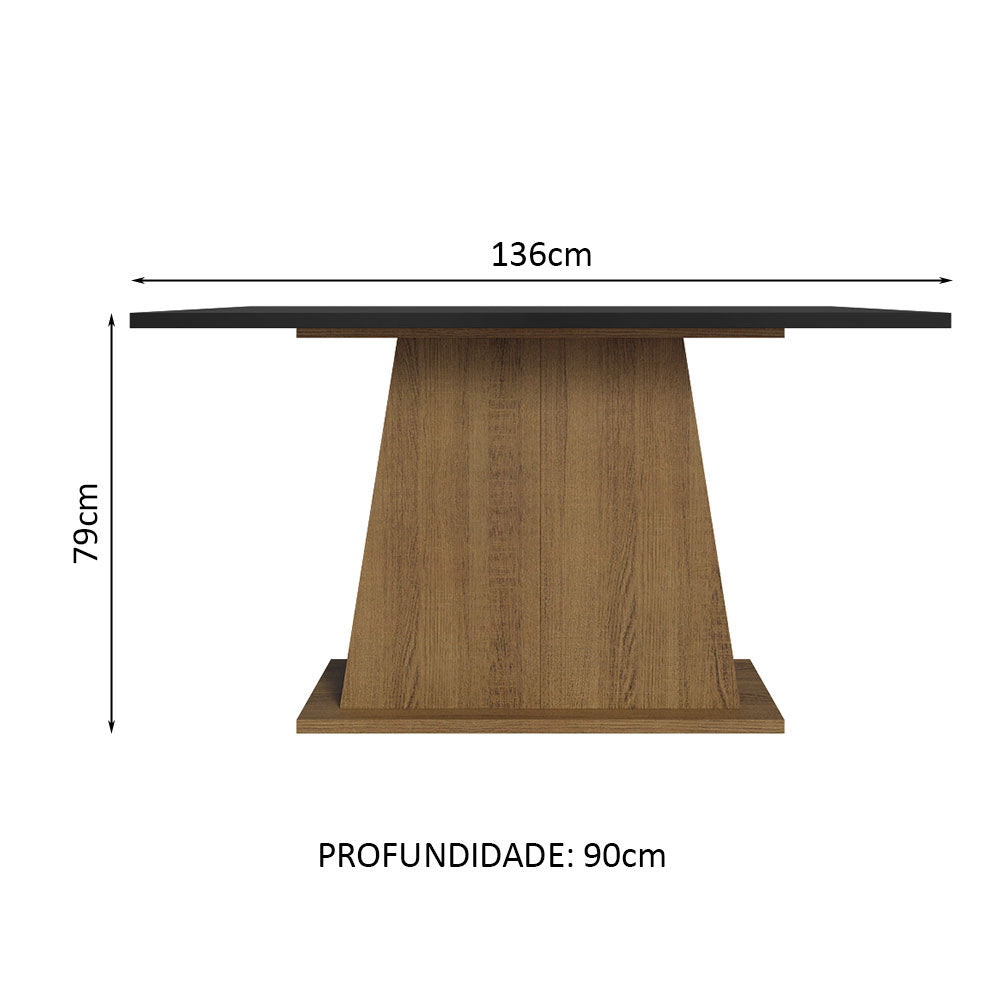 Mesa de Jantar Retangular com Tampo de Madeira Rustic/Preto 5365 Madesa