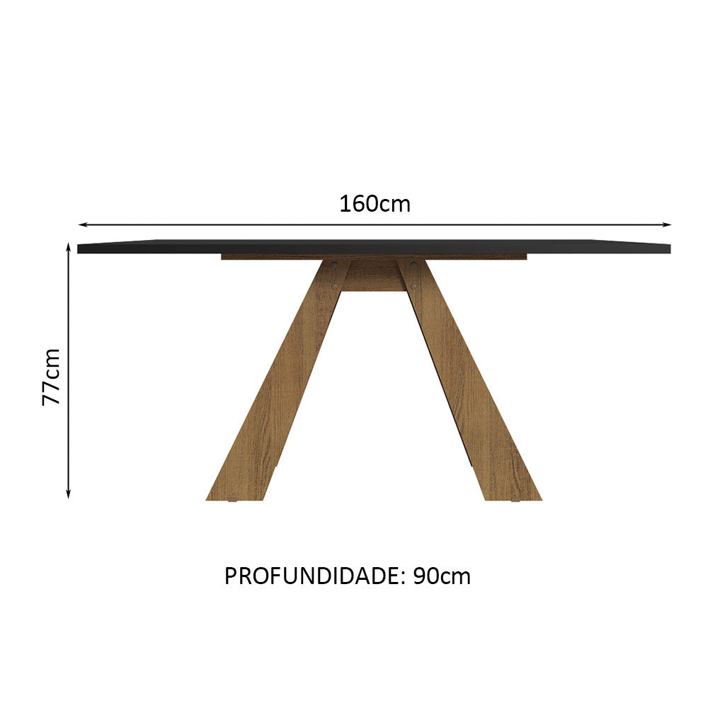 Mesa de Jantar Retangular com Tampo de Madeira Rustic/Preto 5372 Madesa