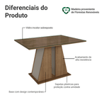 Mesa de Jantar Retangular Tampo de Vidro Rustic/Crema 5383 Madesa