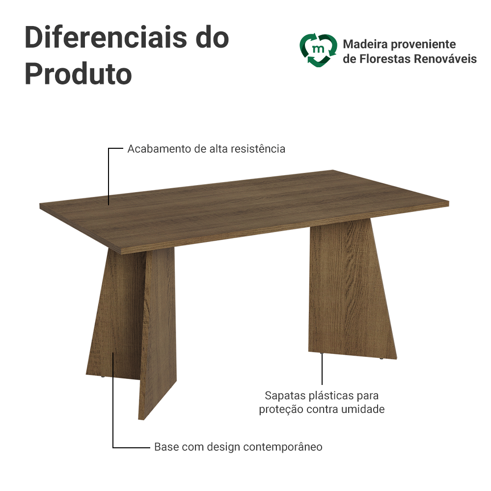 Mesa de Jantar Retangular Tampo de Madeira 5389 Rustic Madesa