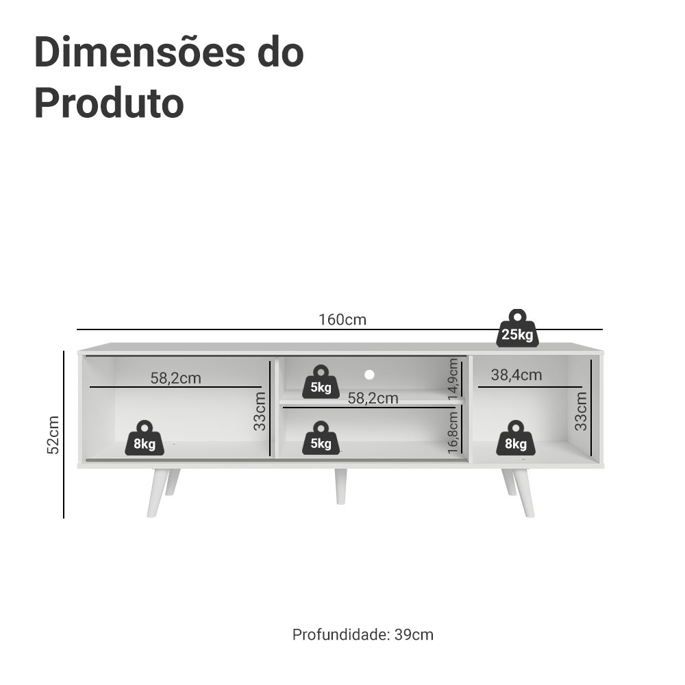 Rack Madesa Dubai para TV até 65 Polegadas com Pés Branco/Rustic 9B09