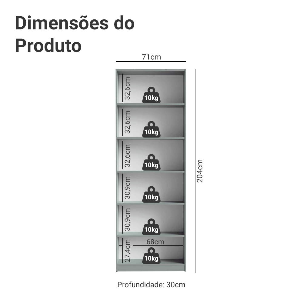 Estante Livreiro Madesa 6908 com 6 Nichos Cinza