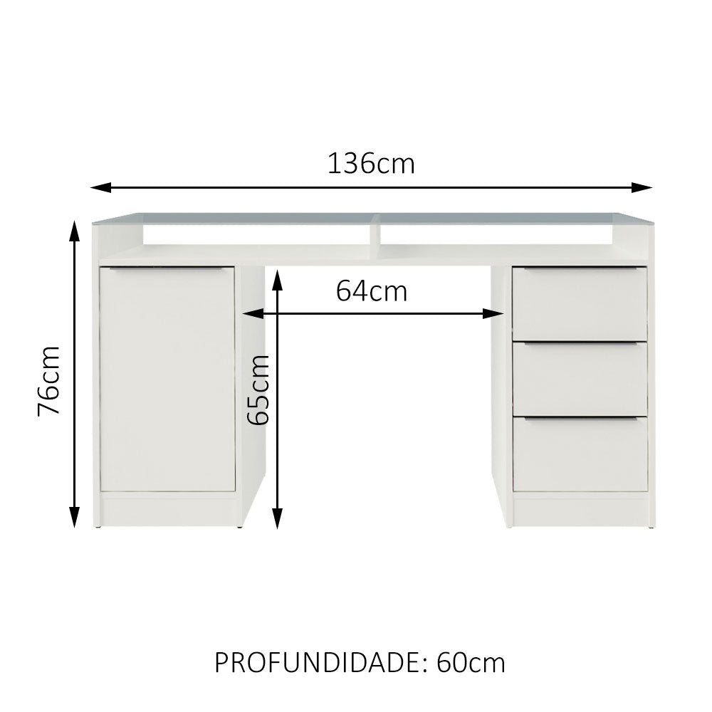 Escrivaninha 1 Porta e 3 Gavetas Madesa Chicago Branco
