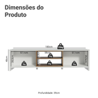 Rack para TV até 75 Polegadas Madesa Metz 180 cm 2 Portas Branco/Rustic