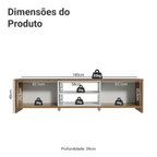 Rack para TV até 75 Polegadas Madesa Metz 180 cm 2 Portas Rustic/Branco