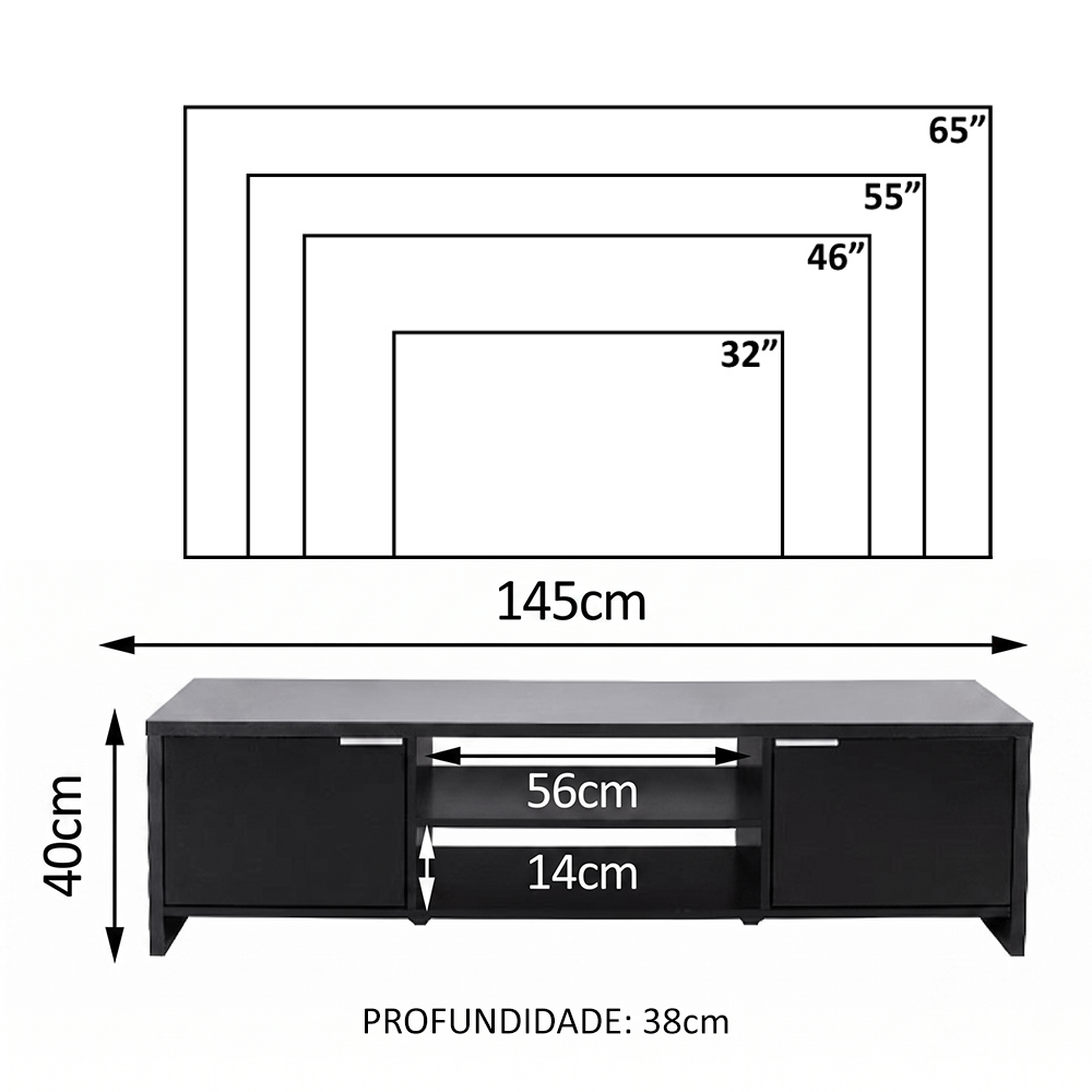 Rack para TV até 65 Polegadas Madesa 6918 com 2 Portas Preto PO