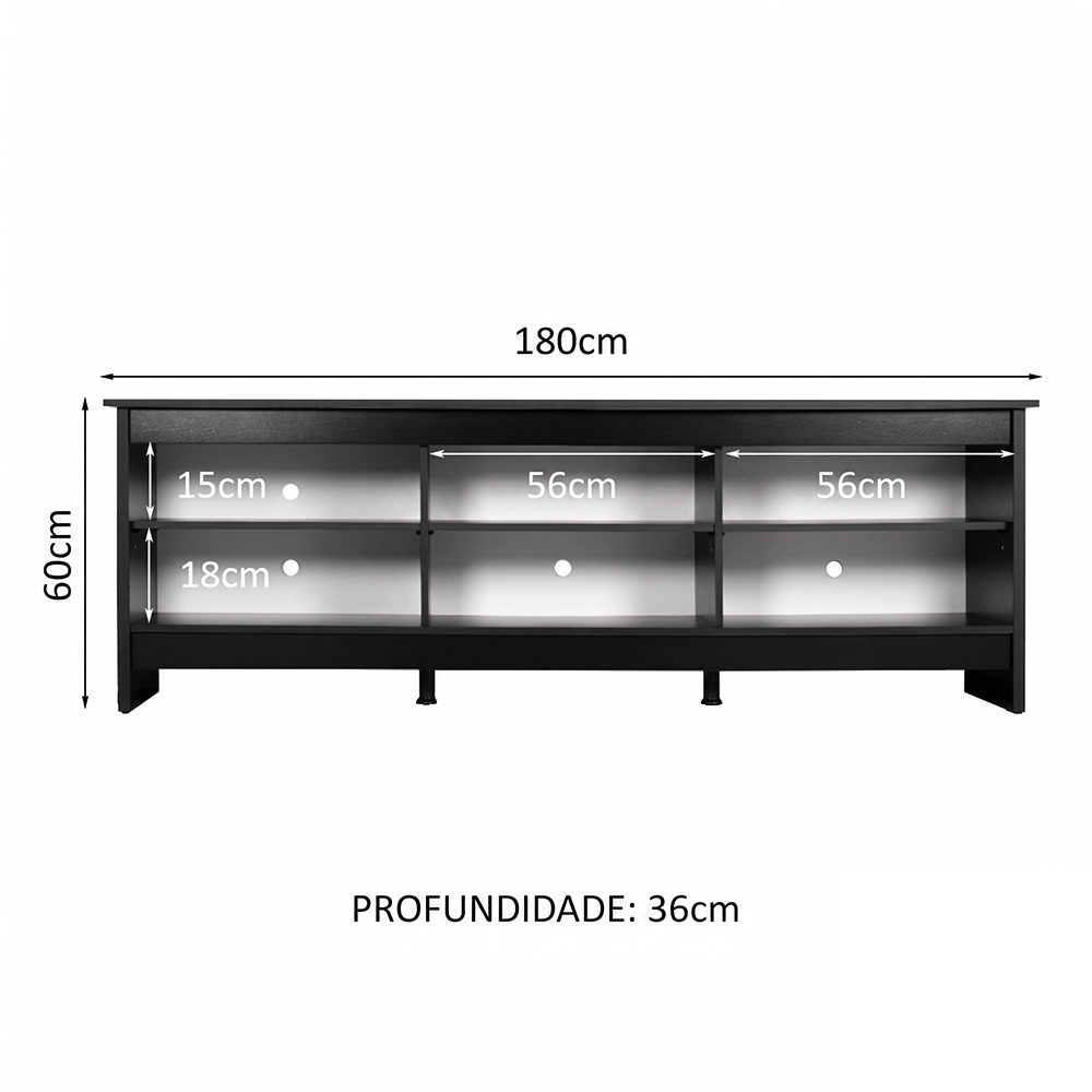 Rack para TV até 80 Polegadas Madesa 6924 com 6 Nichos Preto PO