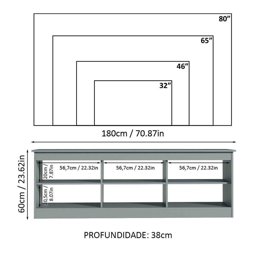 Rack para TV até 80 Polegadas Cinza Madesa