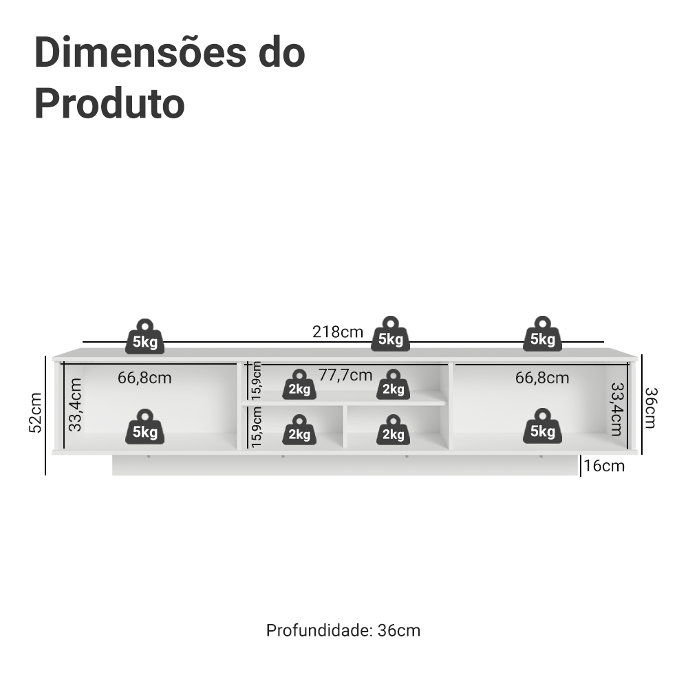 Rack Suspenso para TV até 80 Polegadas 218 cm 2 Portas Branco Vik Madesa