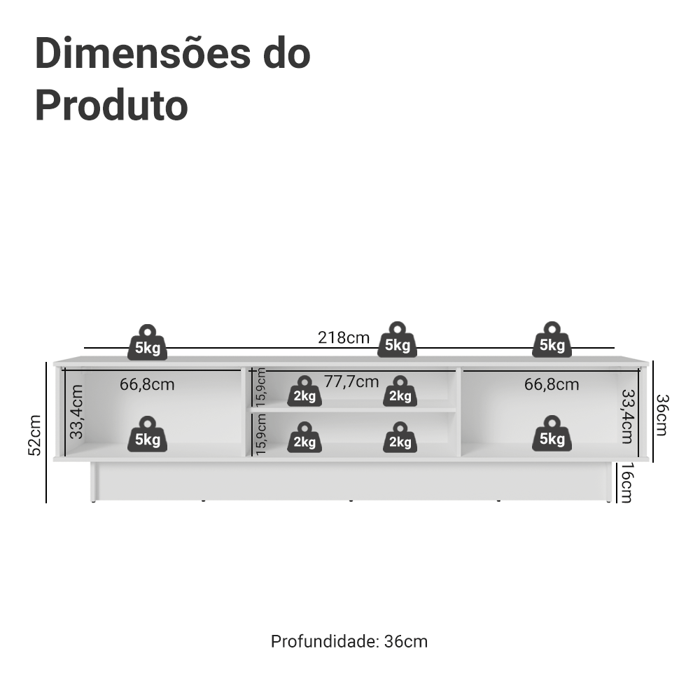 Rack para TV até 80 Polegadas 218 cm 2 Portas Branco/Rustic Stella Madesa