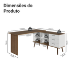 Escrivaninha Mesa de Escritório de Canto 3 Gavetas Branco/Rustic Lisboa Madesa