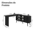 Escrivaninha Mesa de Escritório de Canto 3 Gavetas Preto Lisboa Madesa