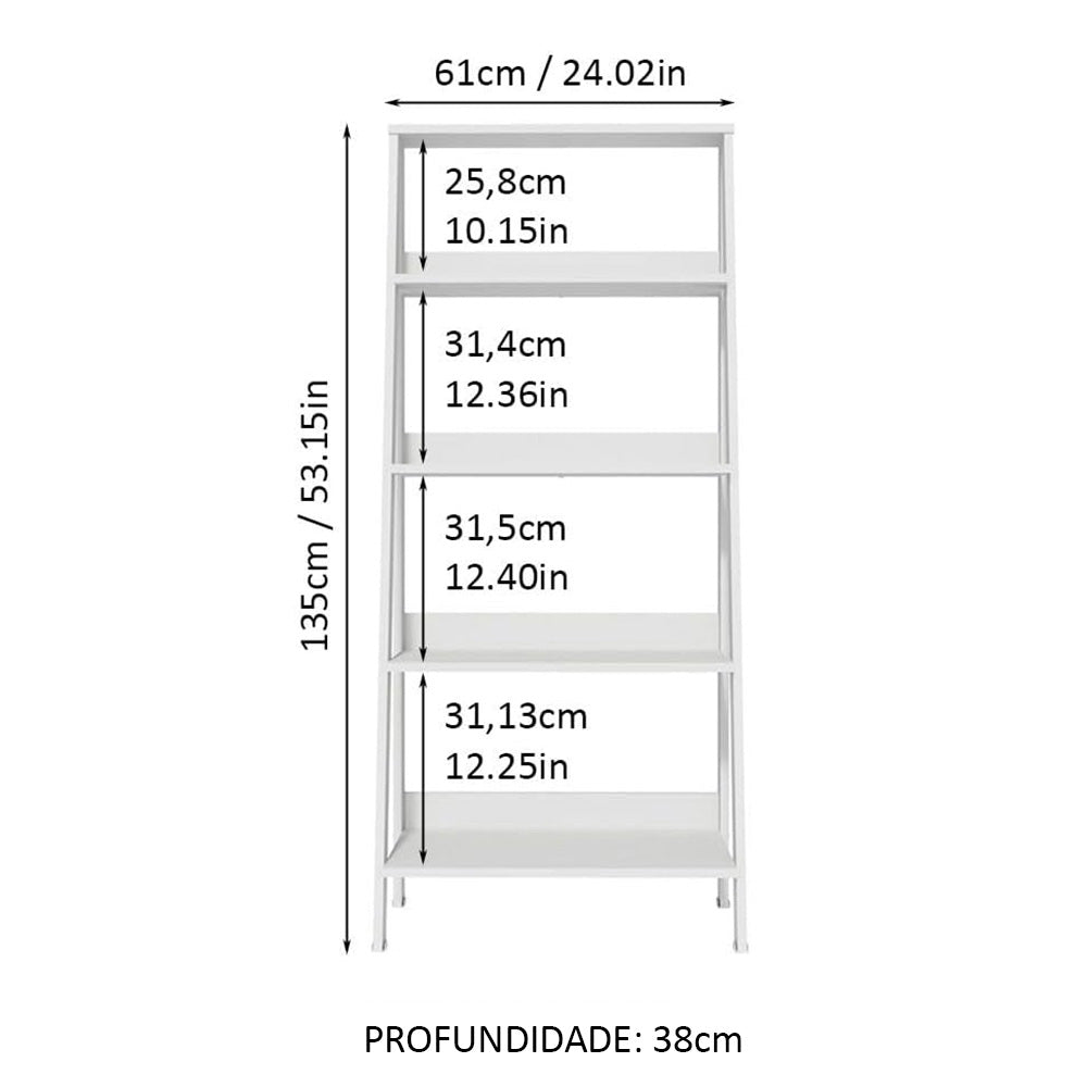 Estante Escada para Livros com 4 Prateleiras Madesa Branco