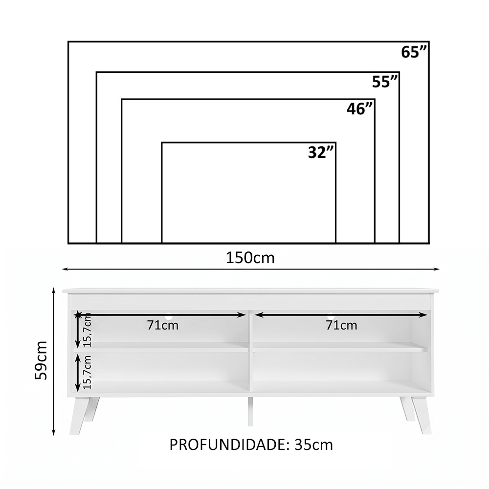 Rack para TV até 55 Polegadas Madesa 6997 com 4 Nichos Branco PO
