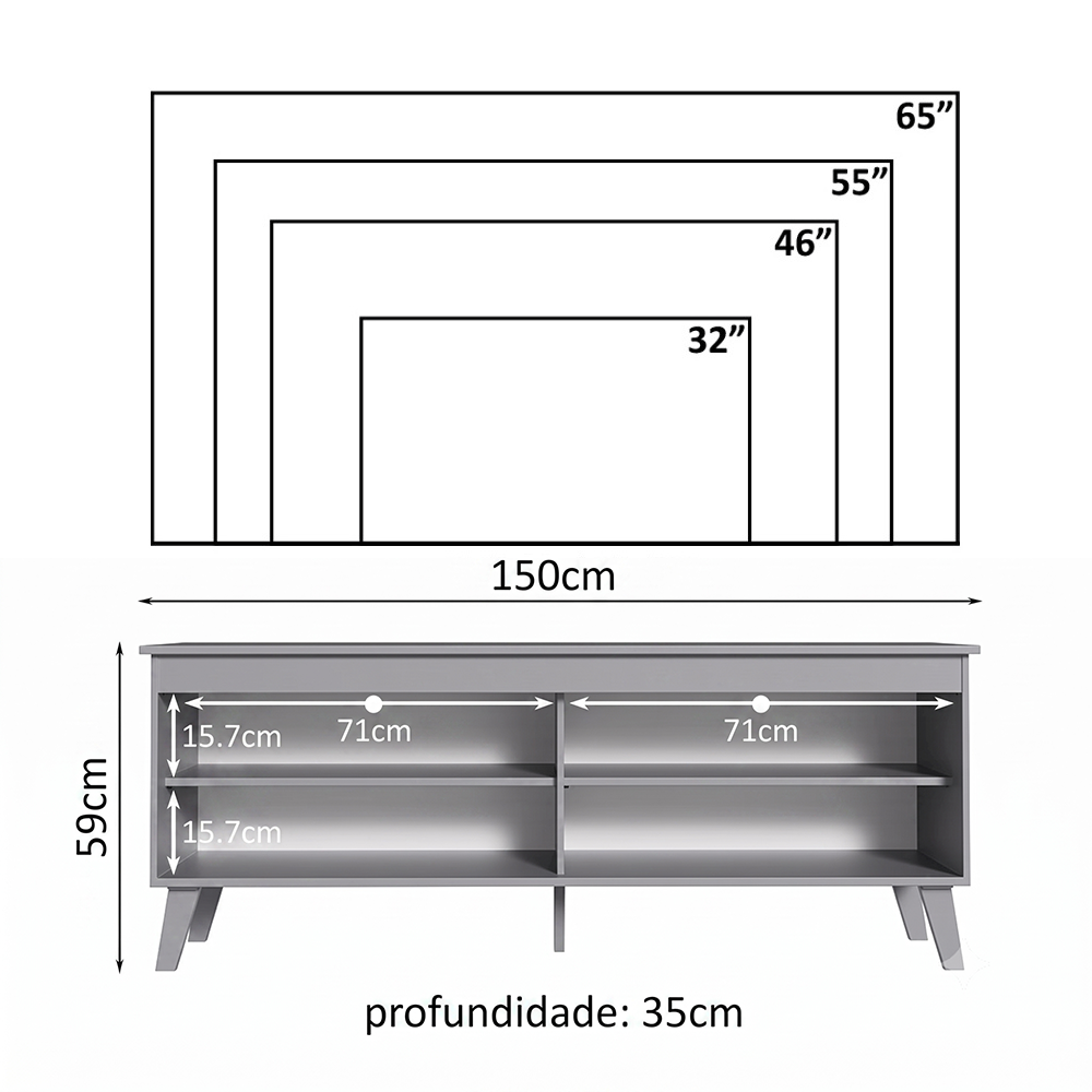 Rack para TV até 55 Polegadas Madesa 6997 com 4 Nichos Cinza PO