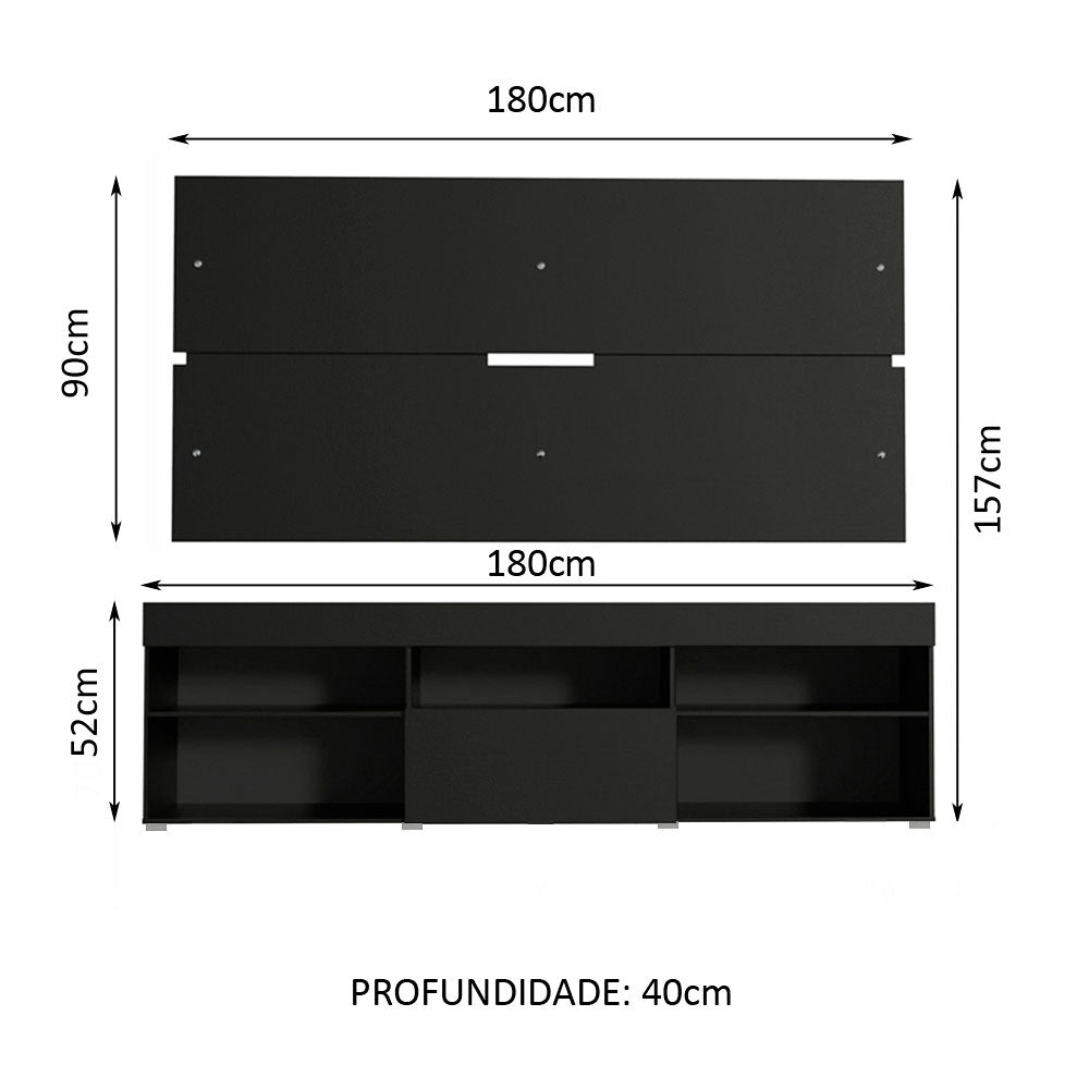 Rack com Painel para TV até 65 Polegadas Madesa Miami 1 Porta Preto