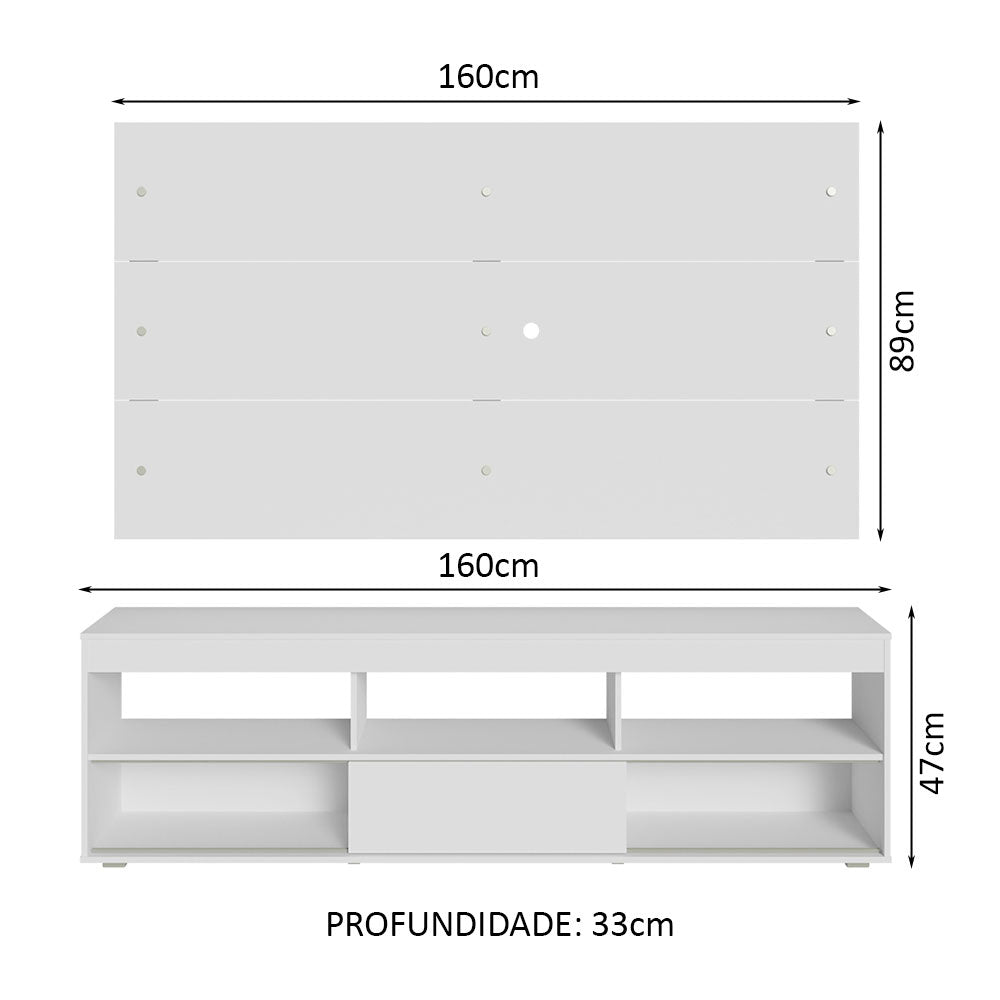Rack com Painel para TV até 65 Polegadas Branco Orlando Madesa