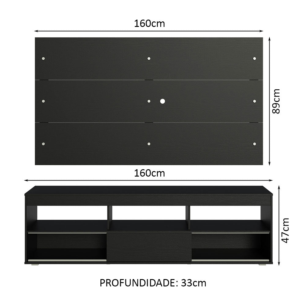 Rack com Painel para TV até 65 Polegadas Preto Orlando Madesa