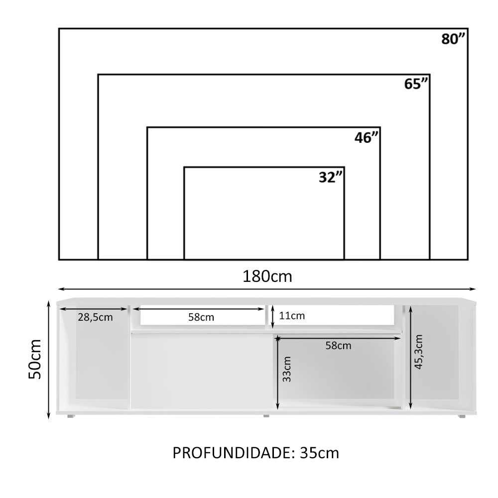 Rack para TV até 65 Polegadas Madesa 7008 com 5 Nichos e 1 Porta Branco PO