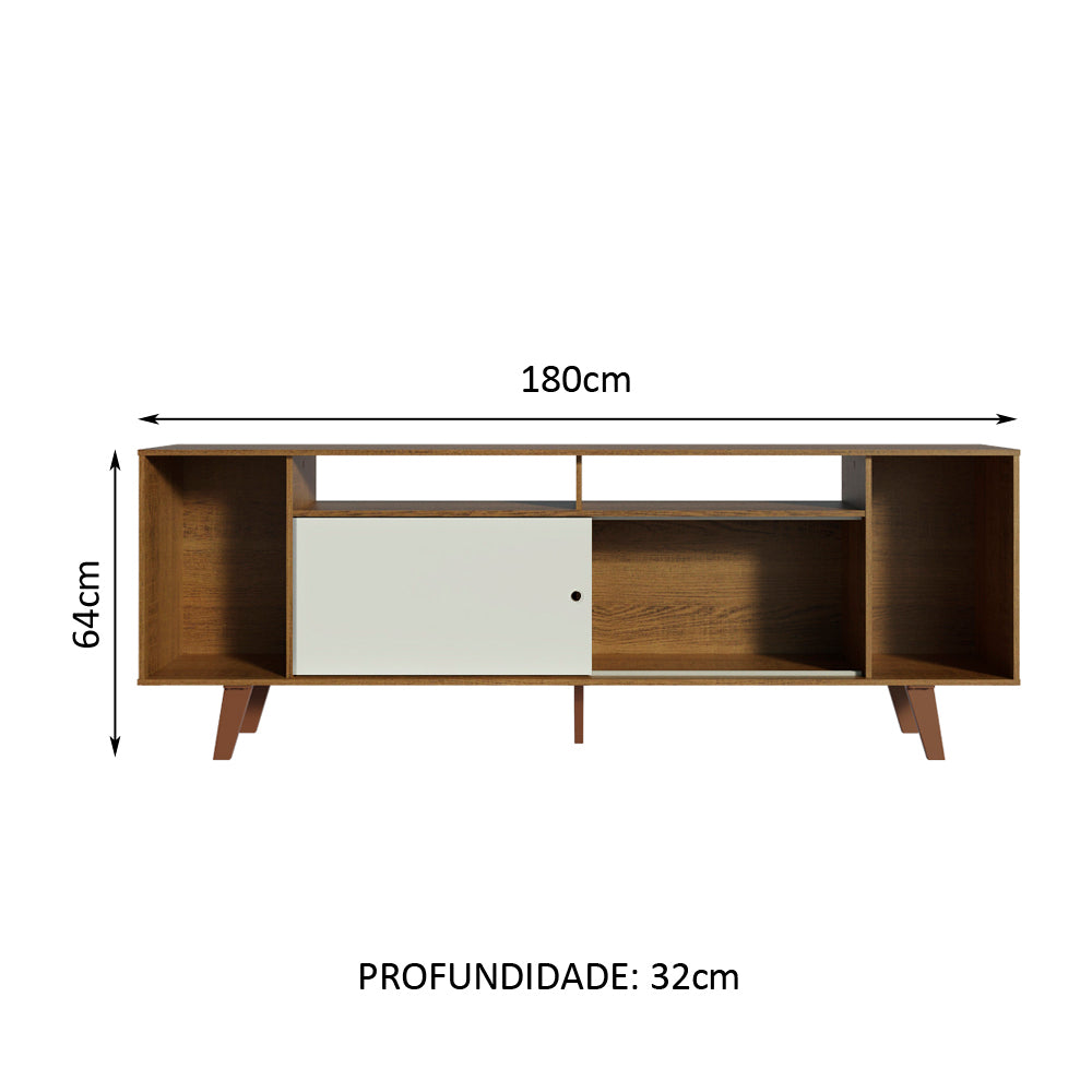 Rack para TV até 65 Polegadas Madesa Cancun com Pés Rustic/Branco 6E5Z