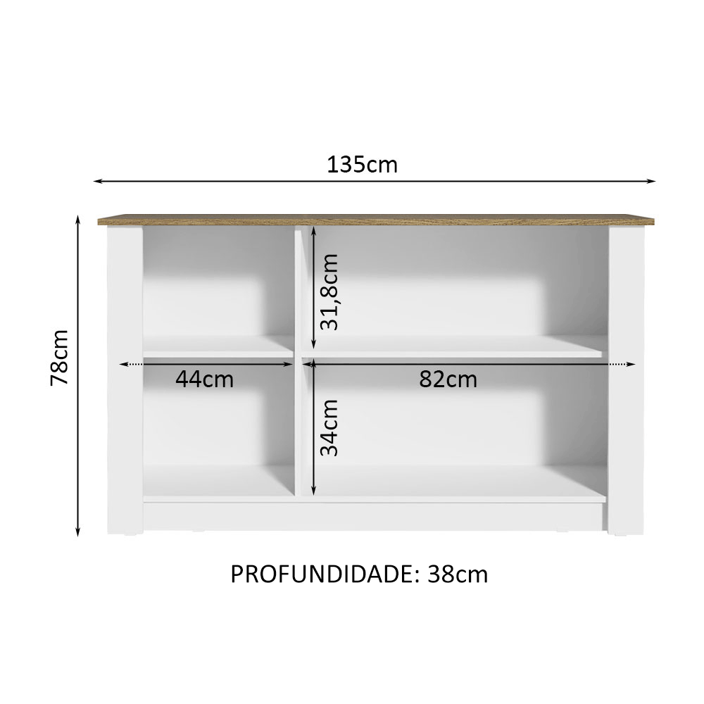 Buffet com Espaço para Armazenamento Madesa 7271 3 Portas Branco PO