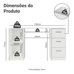 Escrivaninha 3 Gavetas 1 Porta Branco Alaska Madesa