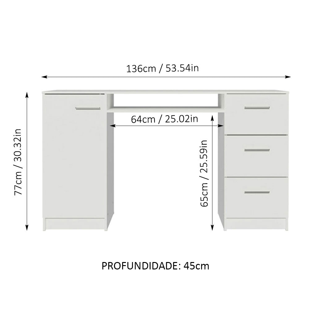 Escrivaninha 3 Gavetas 1 Porta Branco Madesa