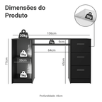 Escrivaninha Madesa Alaska 3 Gavetas 1 Porta Preto