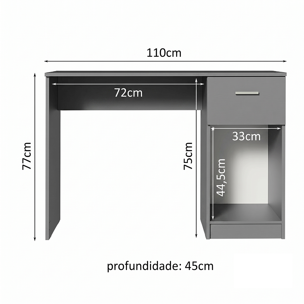 Escrivaninha para Notbook Madesa 9406 com 1 Gaveta e 1 Porta Cinza PO