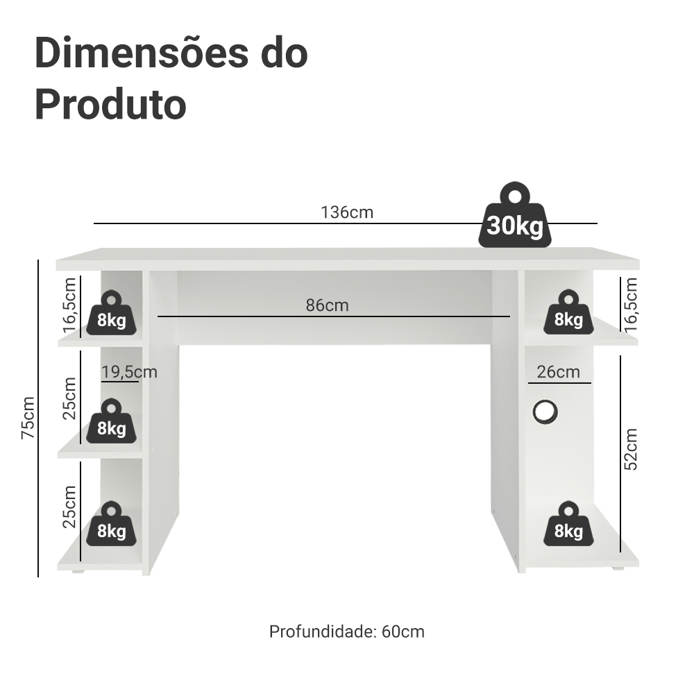 Mesa para Computador Gamer Madesa 9409 Branco