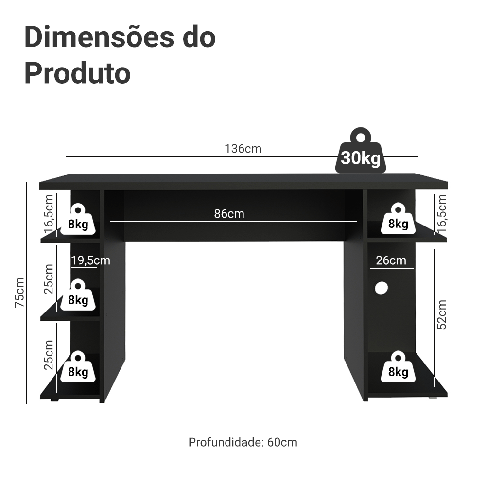Mesa para Computador Gamer Madesa 9409 Preto