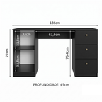 Escrivaninha para Computador Madesa 9422 com 3 Gavetas 1 Porta Preta PO