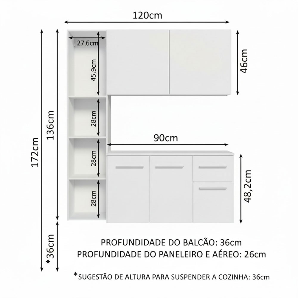 Armário de Cozinha Compacta 120cm Branco Easy Madesa