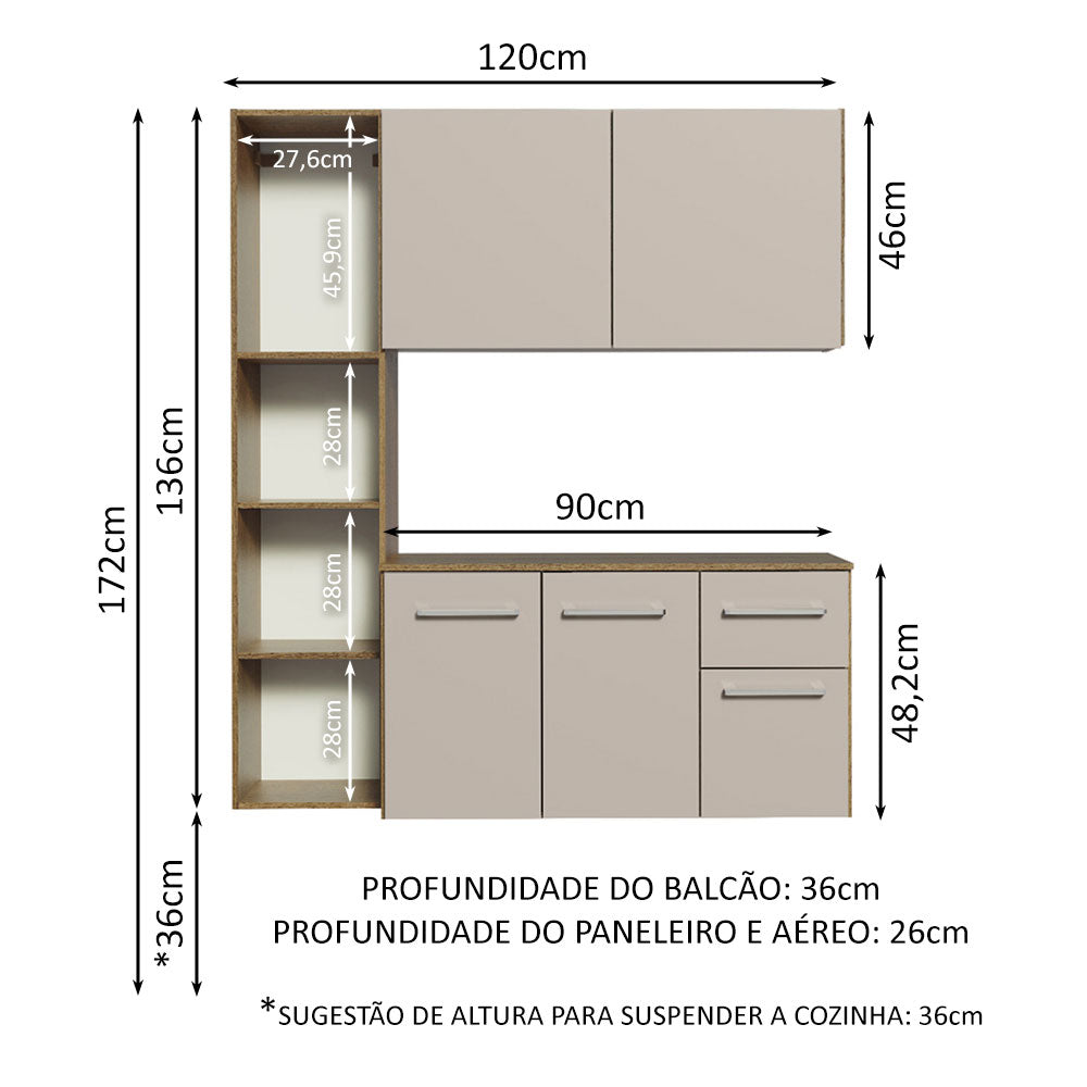 Armário de Cozinha Compacta 120cm Rustic/Crema Easy Madesa