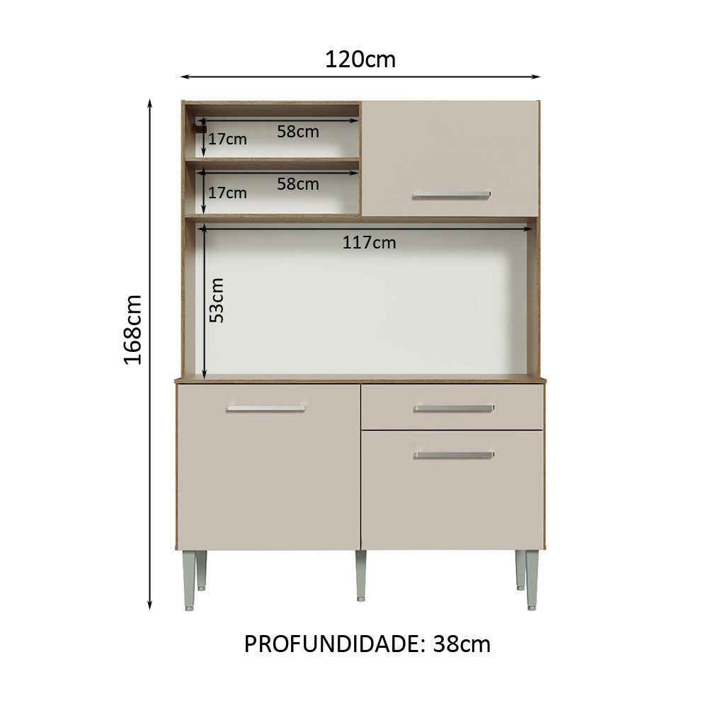 Armário de Cozinha Compacta 120cm Rustic/Crema Life Madesa